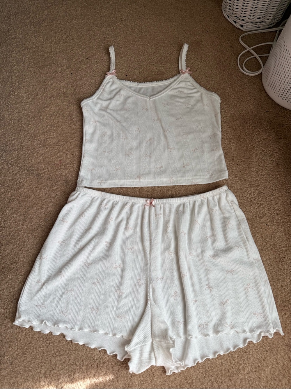 Marshalls White Ribbed Tank & Short Sleep Set with Pink Bows